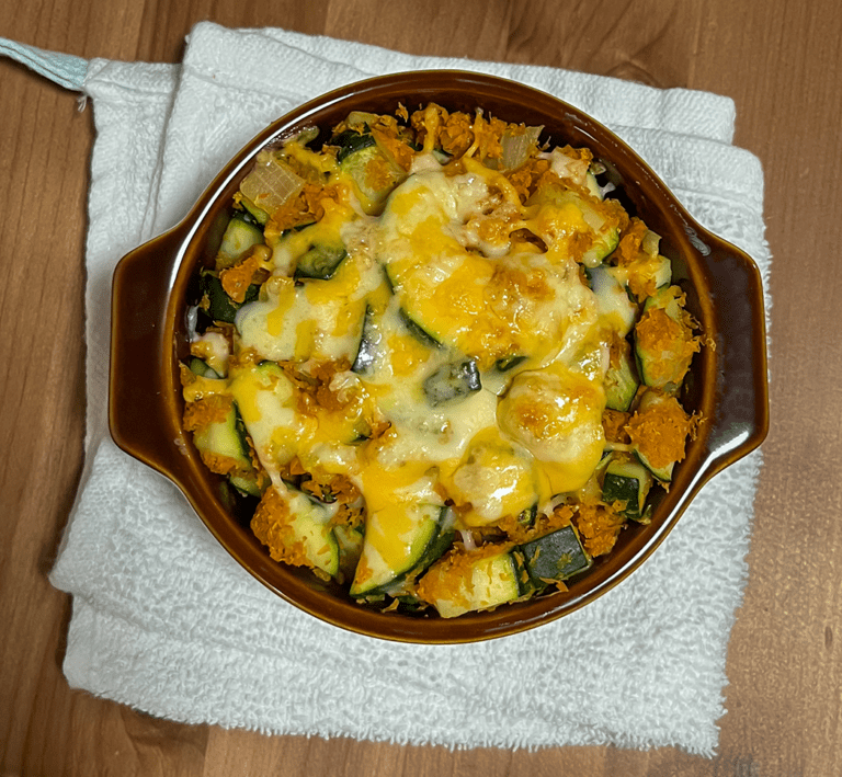 zucchini stuffing casserole redux. zucchini gratin in a ramekin.