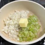 homemade stuffing onions and celery with 2 pats of butter