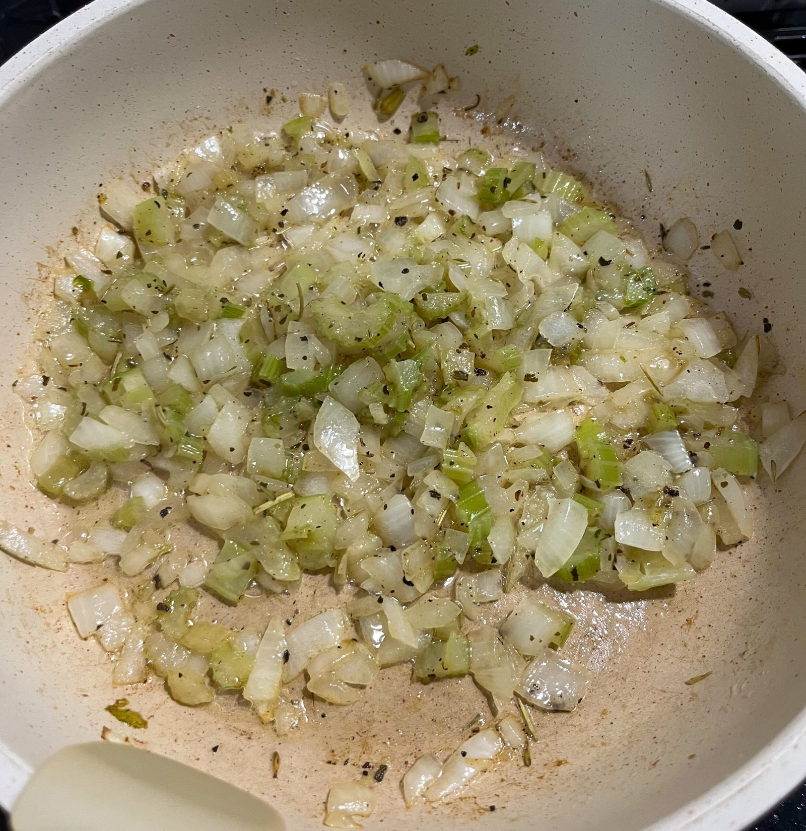 stuffing onions and celery with 2 pats of butter